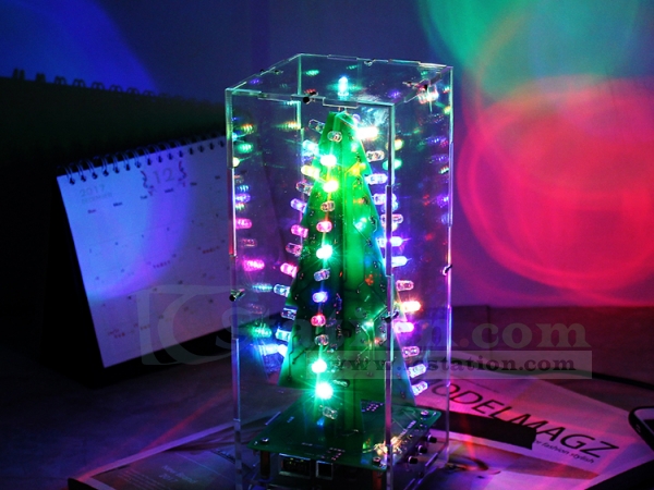 DIY Kit RGB Flashing LED Circuit Colorful 3D Christmas Trees Kit MP3 Music Box with Shell for ...