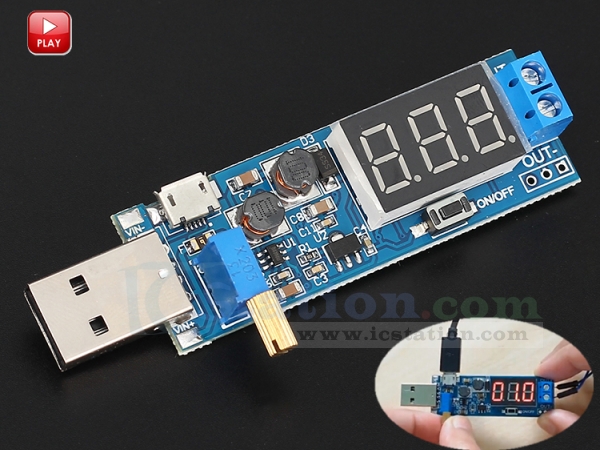 USB Buck Boost Power Supply Module Voltage Regulator Board 5V to 3.3V 9V 12V 24V Adjustable Buck Converter with LCD Temperature Display 