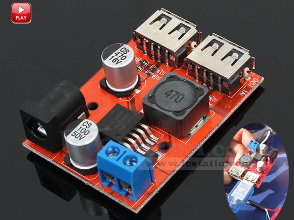 7-40V Input to 5V 3A Output USB Charger Module DC-DC Buck Step-Down Converter 