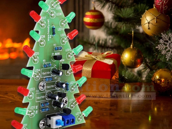 Christmas Tree LED Flash Kit 3D DIY Electronic Learning Kit Red Green Xmas 