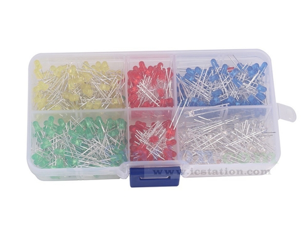 5 Colors x 100pcs Diffused 2pin Round Color White/Red/Yellow/Green/Blue Kit Box CESFONJER 500pcs x 5mm Light Emitting Diode 