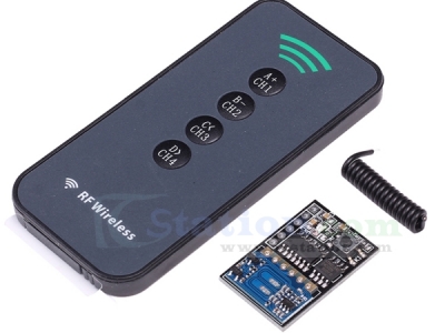 433MHz 4-Channel Wireless Receiver Module with 4-Key Remote Control 4.5-5.5V 3mA 15-50m