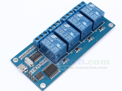 ICStation MICRO USB 5V 4-Channel Relay Module USB Control Relay Module ICSE012A
