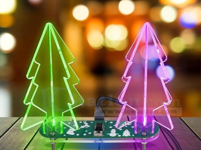 DIY Kit Automatic Flicker Acrylic 3D Christmas Tree with Gardient Full Color LED Lights, Simple Xmas Tree Kits DIY Soldering Projects