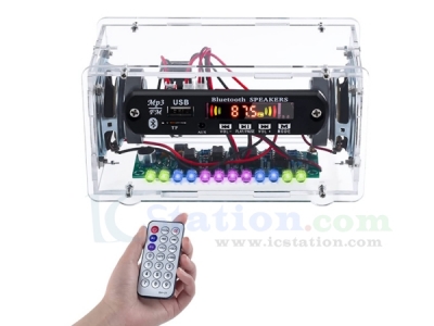 DIY Kit FM Radio Bluetooth Amplifier, LED Spectrum Bluetooth Audio Speaker 3W+3W, U-disk TF Card Music Player Remote Control Electronic Soldering Kits