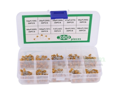 300pcs 10 Values Monolithic Capacitor Kits 10pF 20pF 30pF 47pF 56pF 68pF 100pF 1nF 10nF 100nF Component Kit