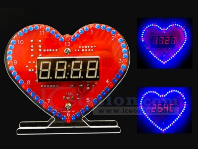 DIY Heart Shaped Rotating Led 4-Bit Digital Electronic Clock Kit, Date Time Temperature Display Alarm Clock DIY Soldering Kits