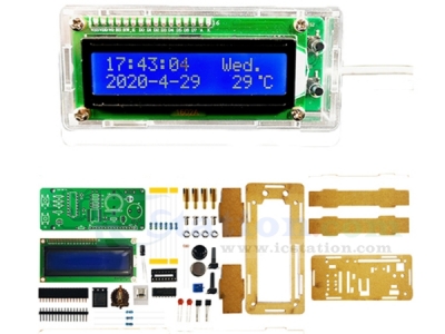 DIY Kit DS3231 LCD Temperature Display Perpetual Calendar Alarm Clock, DC 5V Electronic Clock Soldering Practice Kits