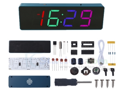 DC 5V Colorful LED Electronic Clock Kit, DIY Soldering Project, 12Hours 24Hours Date Time Temperature Alarm Clock Automatic Brightness Adjustment