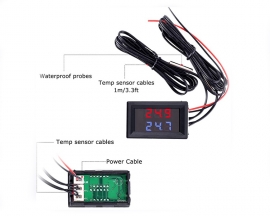 DC 4-28V Red+Blue Fahrenheit Dual Display Digital Thermometer with 2 NTC Waterproof Metal Probes Temperature Sensor