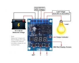 Battery Voltage Monitor, DC 12V Low Voltage Disconnect Switch Over Charge Discharge Controller Protection Board for DC 0-99.9V Lead Acid Lithium Battery