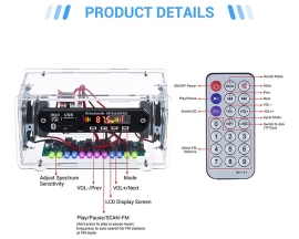 DIY Kit FM Radio Bluetooth-Compatible Amplifier, LED Spectrum Bluetooth Audio Speaker 3W+3W, U-disk TF Card Music Player Remote Control Electronic Soldering Kits