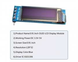 5PCS 0.91 Inch OLED LCD Screen Module, 3.3V-5V IIC 12832 Display Module, Blue Font Resolution 128*32 Screen Driver