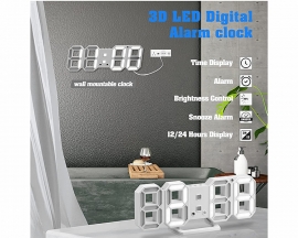 3D LED Digital Wall Clock, Time Date Temperature Display Nightlight Alarm Clock, 9.5'' 12/24 Hours Electronic Desktop Clock Adjustable Brightness