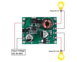 Step-down Module Regulated Power Supply Module DC 8V-80V to DC 3.3V/5V Voltage Converter