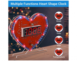 DIY Heart Shaped Rotating Led 4-Bit Digital Electronic Clock Kit, Date Time Temperature Display Alarm Clock DIY Kits for Soldering Skill Learning
