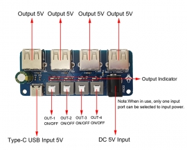Voltage Converter 5V to 5V with Switch Power Expansion Module 4-Port USB Distribution Board Power Supply Hub