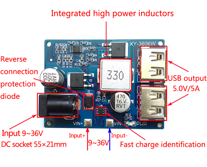 Module d'alimentation 24V/12V à 5V 5A DC-DC XY-3606 convertisseur