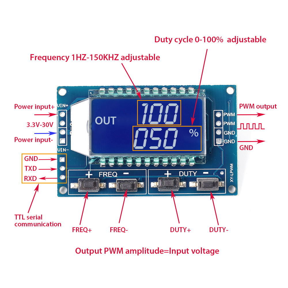 Adjustable Digital PWM Pulse Frequency Duty Cycle Module Square Wave Generator 