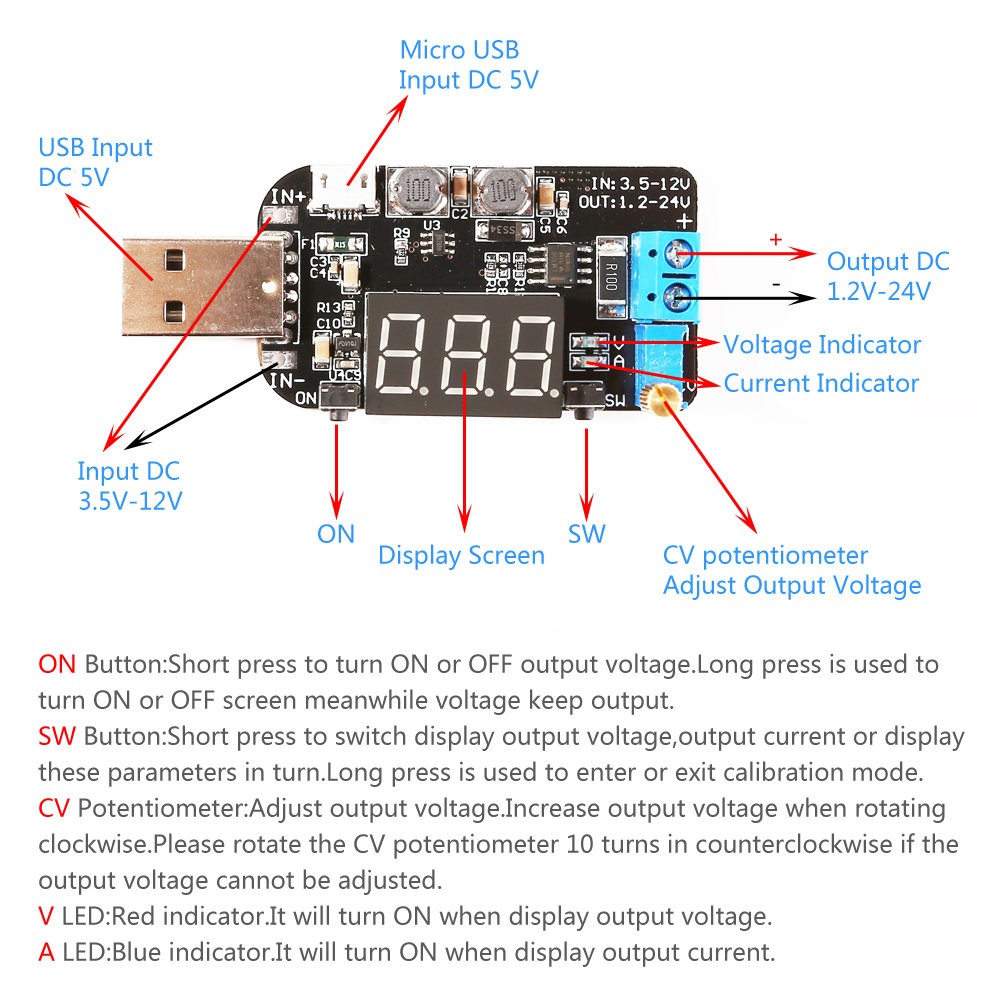 DC DC 5V to 3.5V / 12V USB Step UP Down Power Supply Module