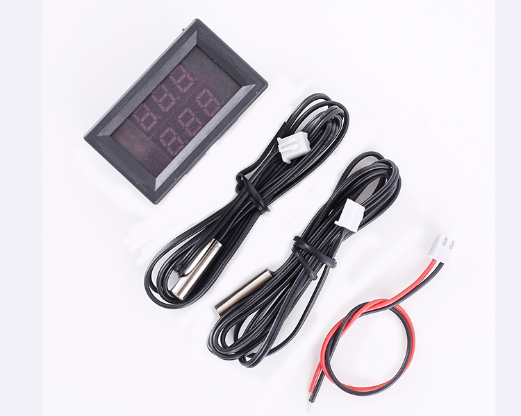 DC 4-28V Red+Blue Fahrenheit Dual Display Digital Thermometer with 2 NTC  Waterproof Metal Probes Temperature Sensor