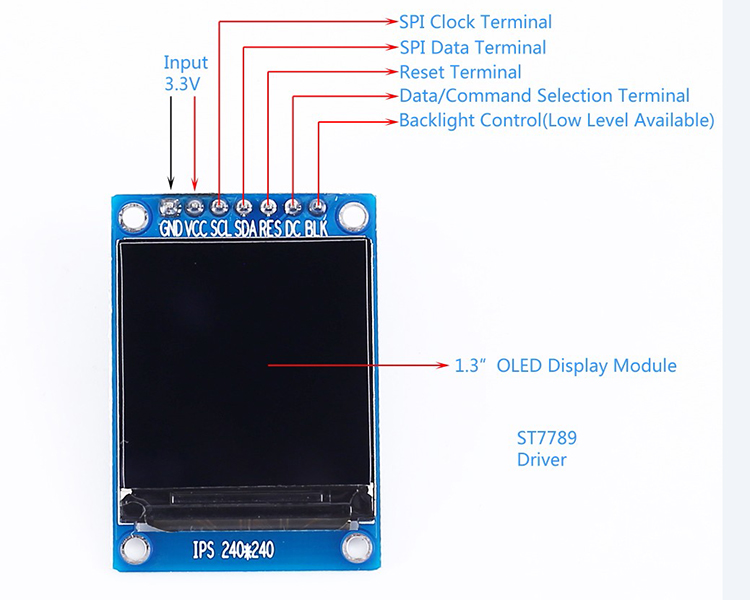 Écran LCD IPS 1,3 Pouces Waveshare - Module D'affichage 240x240, Interface SPI, 65K Couleurs, Compatible Raspberry Pi/Arduino