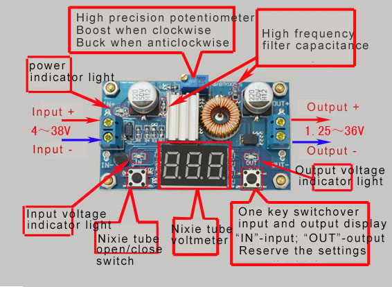 DC to DC Step Down Buck Converter Power Supply Module 4V-38V to 1.25V-36V 5A  Adjustable Voltmeter