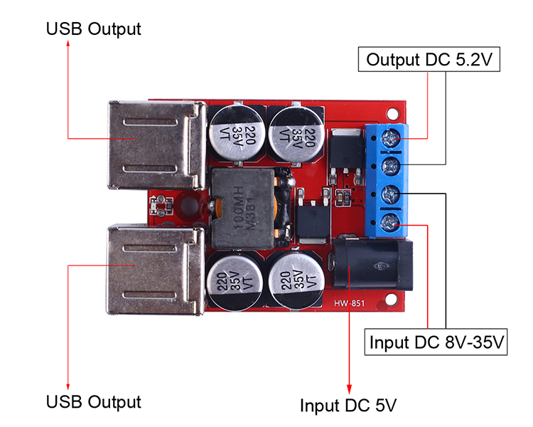 Dc Dc Voltage Step Down Power, USB Platine 12V Dc Dc Wandler 12V 5V Supply  Module Car 12V 24V 8 35V to 5V 8A 4 USB Phone Charger