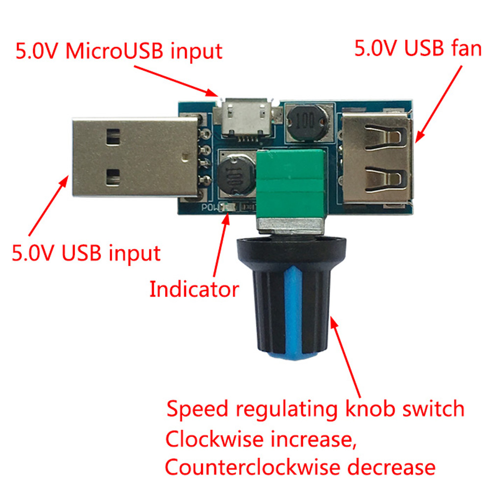 Mute USB Fan Speed Controller Stepless Volume Control Regulator DC4V-12V 