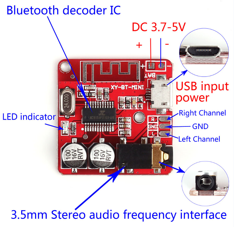 Module Audio Receiver Bluetooth 4.1 Mini MP3 Decoder Board DIY Car LED Indicator
