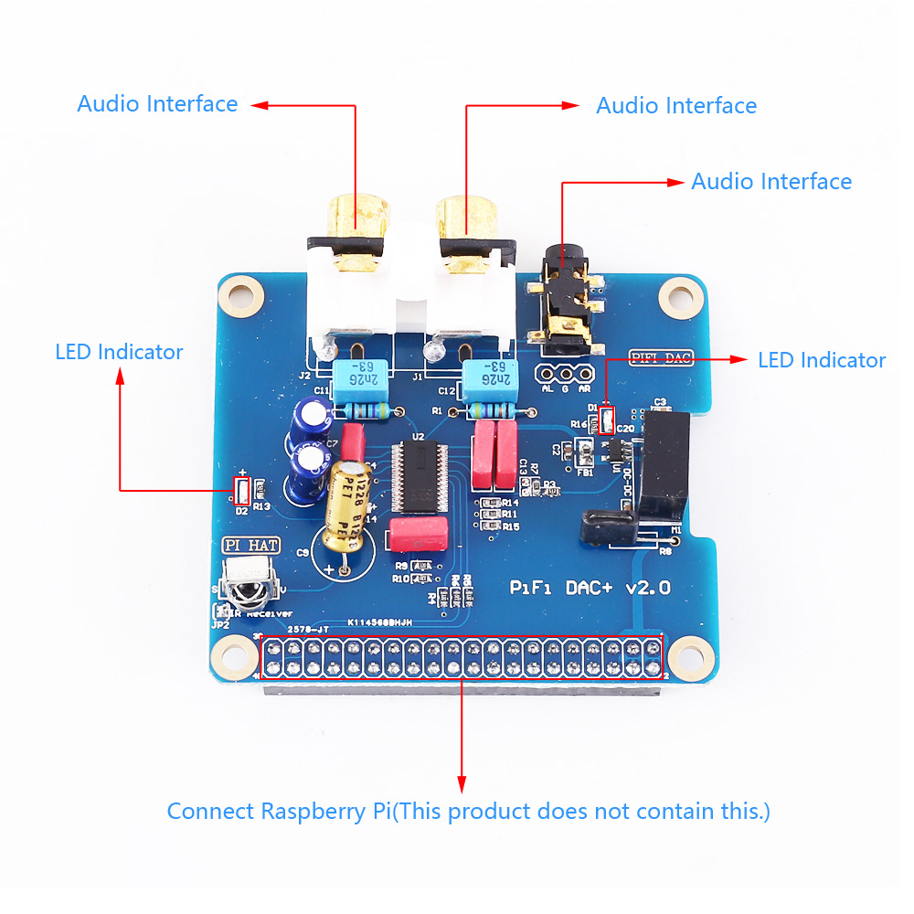 TOOGOO Pcm5122 Module de Carte Son Audio HiFi Dac I2S LED Indicateur pour Raspberry Pi 2 B 