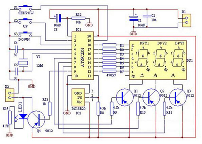 AT89C2051 DS18B20 Microcontroller Temperature Controller LED Alarm 5V DC DIY Kit 