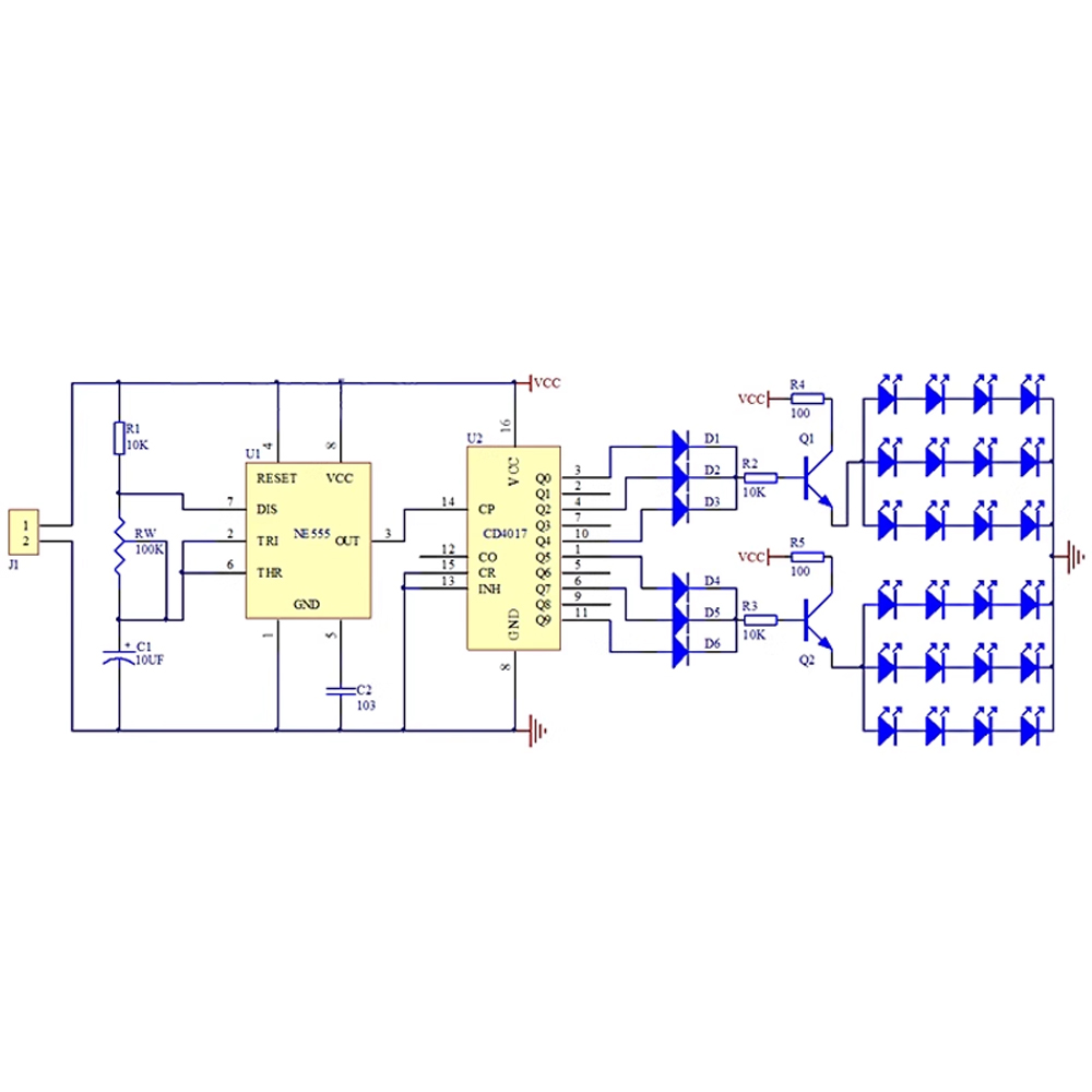 Modulo LED A Cascata Con NE555 + CD4017 – Kit 10 LED A Scorrimento, Velocità Regolabile, Per Principianti Di Elettronica E Saldatura SMD