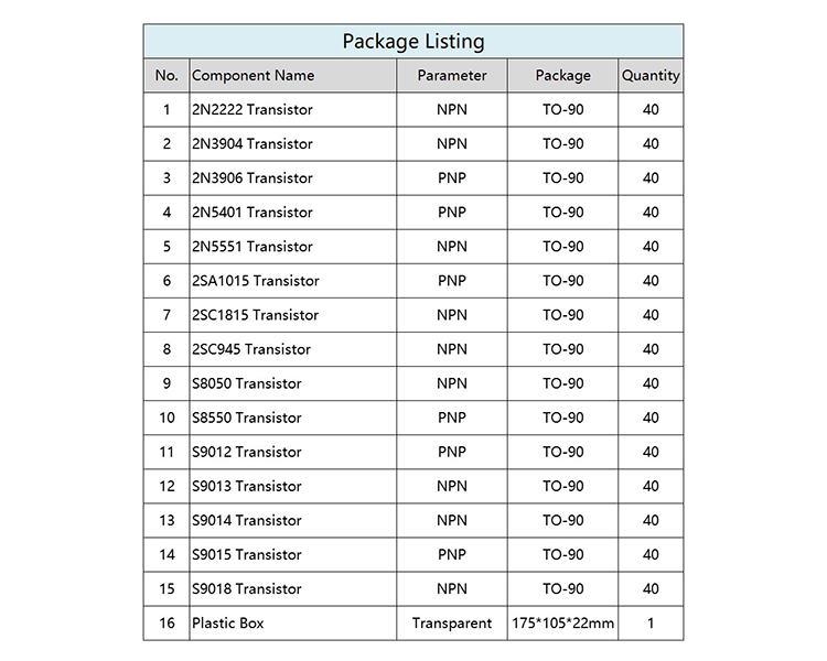 Transistor Kit TO-92 Ltvystore S8050 S8550 S9012 S9013 S9014 2N3904 2N3906 C1815 A1015 13001 Power Transistors Assorted Set Pack of 200 
