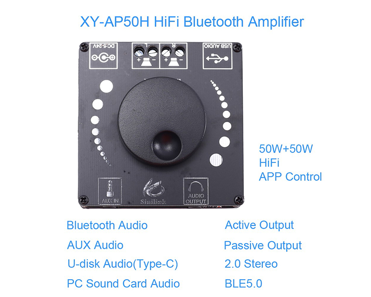 Modulo amplificador tpa3116d2 50+50w bluetooth u disk, tf card player