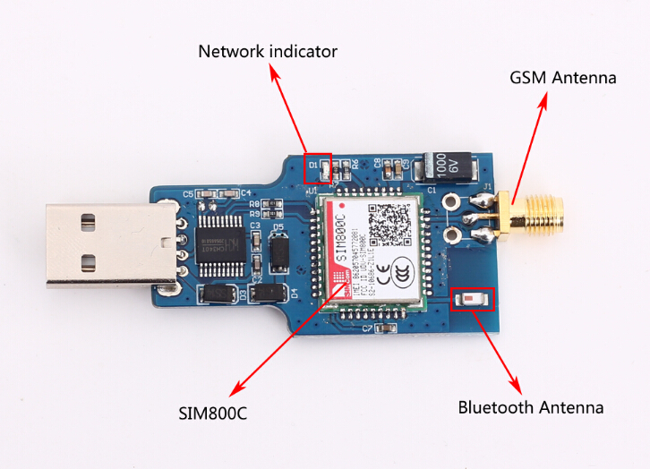 USB to GSM Serial GPRS SIM800C Module Wireless Bluetooth Board Sim900a Computer Calling with Antenna