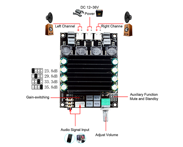 Dual Chanel HIFI Digital Audio Amplifier 100W+100W