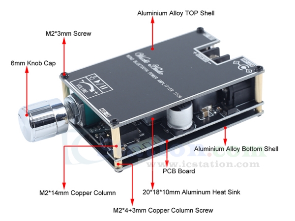 Audio Amplifier Board, Icstation ???? ????? Compatible Stereo Au 並行輸入品 Digital Amplifier Wireless Audio Amp Board - Dual Channel 50W+50W