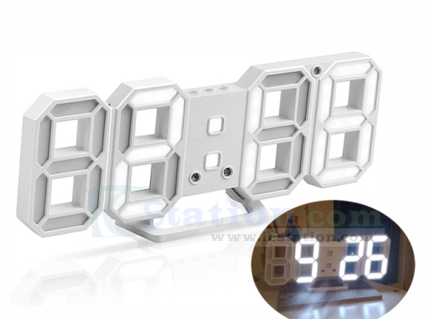 LED Digital Electronic Alarm/Clock Stereo Wall Clock 12/24 Display 3 Brightness 