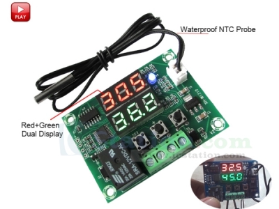 XH-W1219 Digital Thermostat Module Temperature Controller Module Switch with Waterproof NTC Probe Dual LED Display Red+Green