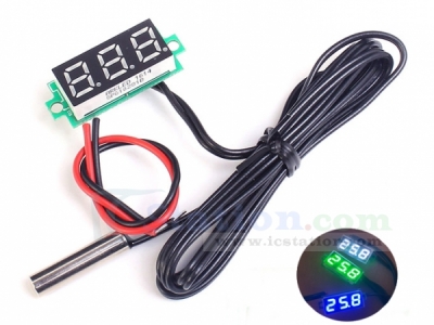 0.28 Inch LED Digital Thermometer Temperature Sensor Detector Waterproof NTC Metal Probe DC 4-28V