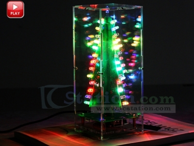 DIY Kit RGB Flashing LED Circuit Colorful 3D Christmas Trees Kit MP3 Music Box with Shell for Christmas Xmas Gifts