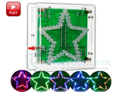 Colorful Glittering Five-Pointed Star Shaped Pentagram Design Water Light Flashing LED Lamp DIY Kit with Acrylic Shell