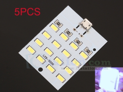 5pcs Micro USB Mobile Power Lamp 16pcs LEDs Board Emergency Light SMD 5730 Super Bright White Lamp Light Module