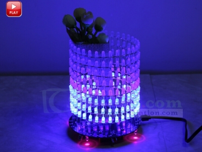Blue Dream Light Cube 5mm LED Flashing Lamp Round Light Cylinder DIY Kit Music Spectrum Module 8x32 Dot Matrix for Xmas Birthday Gift