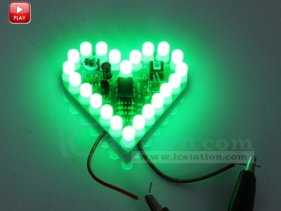 Green LED DIY Kit Heart Shape Breathing Lamp Kit Electronic Soldering Kit DC 4V-6V