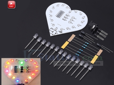 DC 5V Colorful Flashing LED Light DIY Kit Love Heart Shaped LED Lamp Electronic Soldering Practice Kit