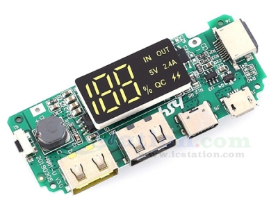 Dual USB Port Charging Module, QC Mobile Power Boost Module, 5V 2.4A Charger Circuit Board with LCD Display