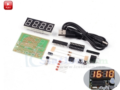 DIY 4-Digit C51 Digital Electronic Clock Red LED STC11F02E Chip DIY Kits Soldering Practice Electronic Learning