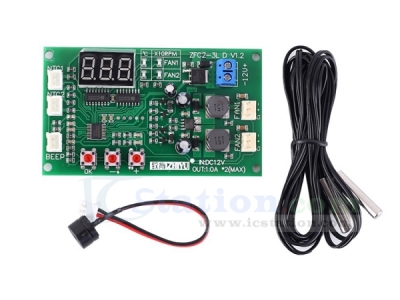 DC 12V 2Bit PWM 3-Wire Fan Temperature Controller 2A Speed Governor for PC Fan/Alarm